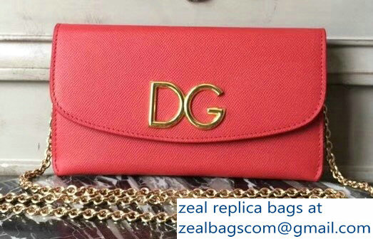 Dolce & Gabbana DG Chain Wallet Bag in Dauphine Calfskin Red 2018 - Click Image to Close